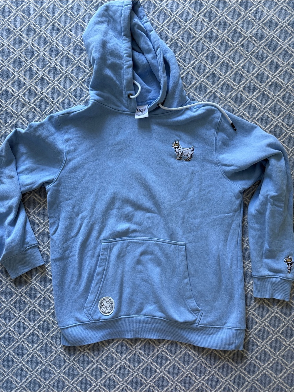 Kids Sky Blue Pullover Hoodie with Embroidered Goat Detail